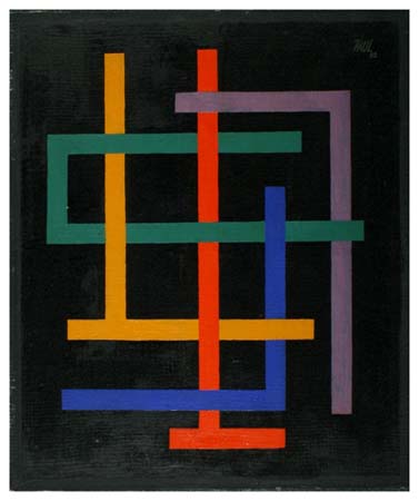 Schwarzer Grund mit breiten farbigen Strichen